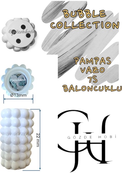 Gözdehobi Dekoratif Kuru Çiçek Vazosu /pampas Vazo / Bubble Baloncuklu Büyük Boy Vase / Siyah
