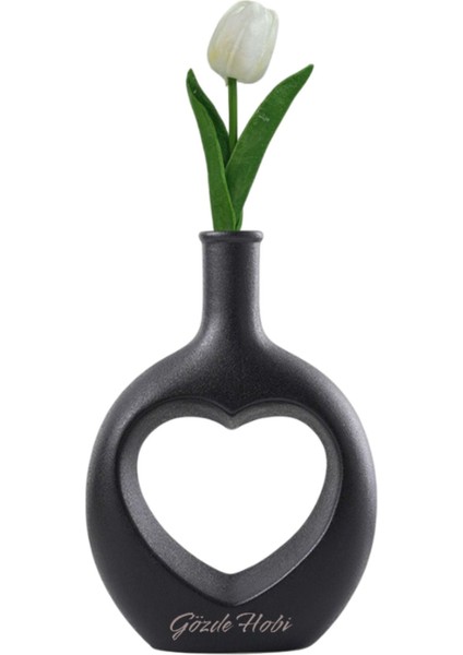 Kalp Vazo El Yapımı Aşk Vazosu Iskandinav Tarzı Kuru Çiçek Dekoratif Vazo Sevgili Çift Hediye Siyah