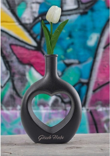 Kalp Vazo El Yapımı Aşk Vazosu Iskandinav Tarzı Kuru Çiçek Dekoratif Vazo Sevgili Çift Hediye Siyah modelleri