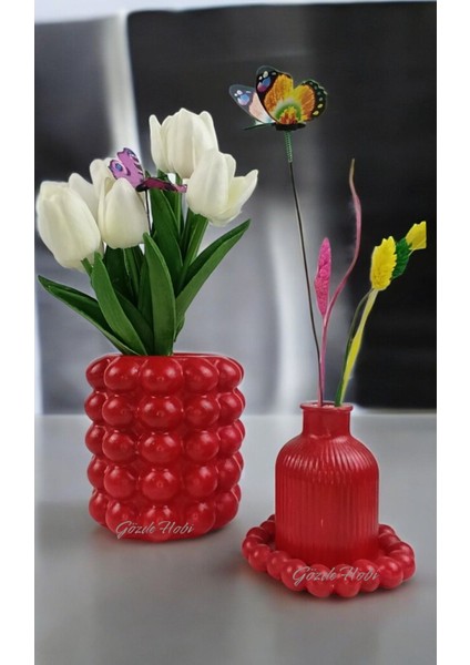 Gözdehobi Çizgili Iskandinav Mini Vazo ve Bubble Tabak Özel Tasarım Hediyelik fiyatları