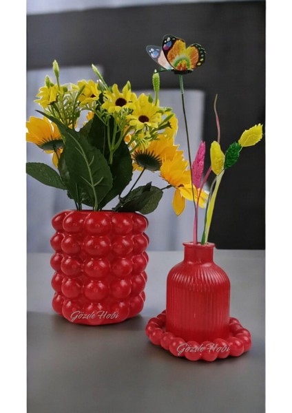 Gözdehobi Çizgili Iskandinav Mini Vazo ve Bubble Tabak Özel Tasarım Hediyelik modelleri