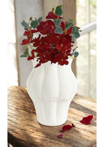 Gözdehobi Stoneware El Yapımı Yapay Çiçek Vazo Beyaz Hediyelik modelleri