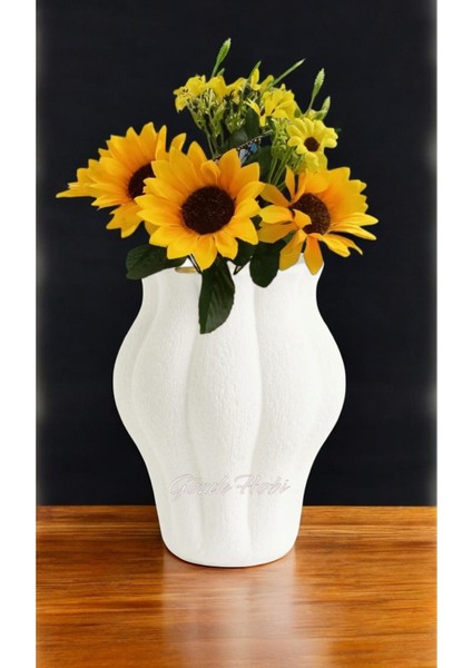 Gözdehobi Stoneware El Yapımı Yapay Çiçek Vazo Beyaz Hediyelik fırsatları
