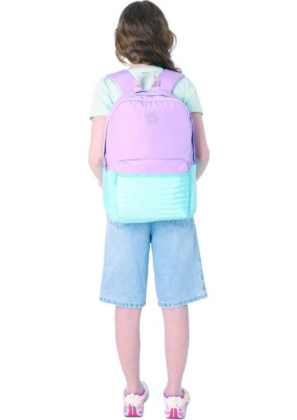 Quick Kız Çocuk Üç Bölmeli Mor Turkuaz Kapitone Detaylı Okul Sırt Çantası - K1791