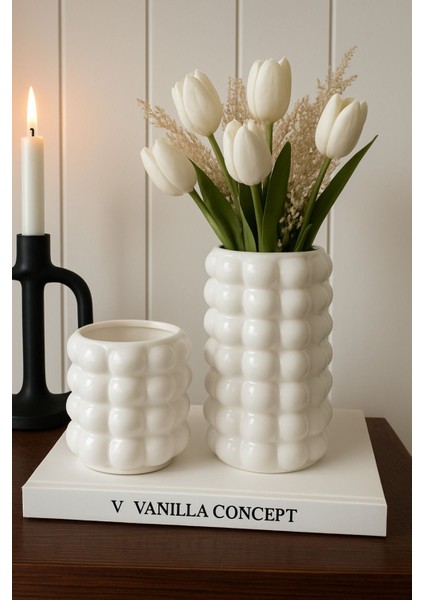 El Yapımı Baloncuklu Beton Vazo Seti 2'li - Modern Dekoratif Bubble Vazo | V Vanilla Concept
