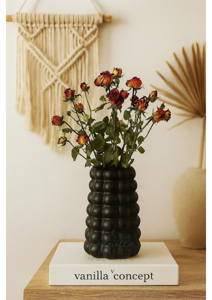 El Yapımı Baloncuklu Konik Bubble Vazo – Parlak Siyah | Modern Dekoratif |