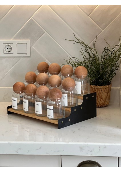 Bambu Siyah Metal Detaylı Çok Katlı Baharatlık, Döner Kapaklı ve Standlı Set fiyatları