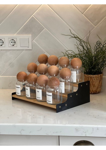 Bambu Siyah Metal Detaylı Çok Katlı Baharatlık, Döner Kapaklı ve Standlı Set modelleri