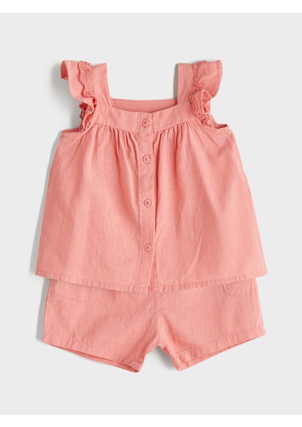 Yeni Sezon Kare Yaka Basic Kiz Bebek Bluz ve Sort 2'li - S5RG34Z1