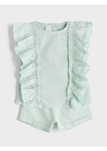 Yeni Sezon Firfirli Kiz Bebek Bluz ve Sort 2'li - S5RG70Z1
