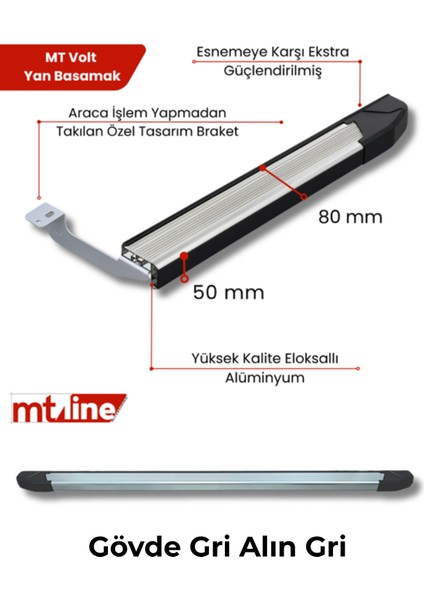Yan Basamak Citroen Berlingo 2008-19 Kısa Şasi Eloksallı Alü. Gri