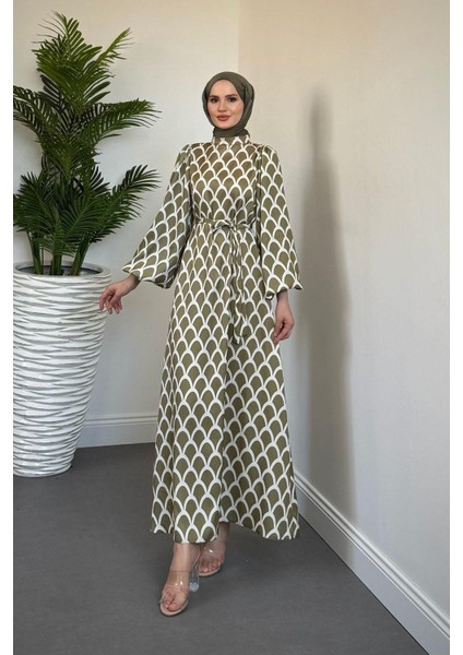 Linya Balık Sırtı Elbise Yağ Yeşili