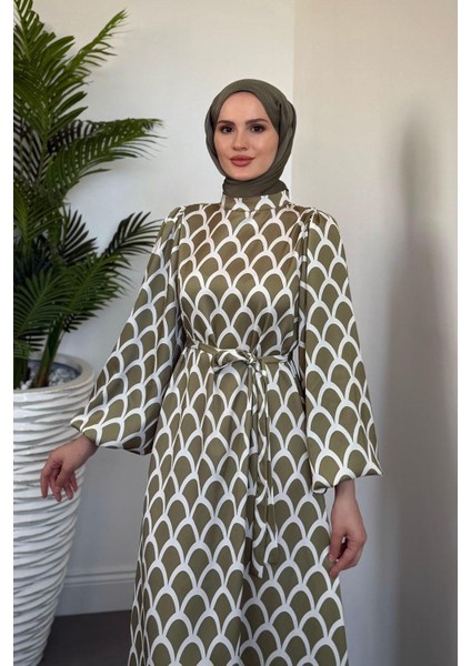 Linya Balık Sırtı Elbise Yağ Yeşili modelleri