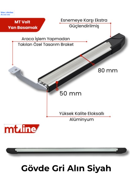 Yan Basamak Volkswagen Crafter 2007-19 Uzun Şasi Eloksallı Alü. Alın Siyah Gövde Gri