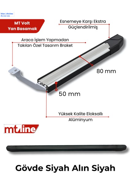 Yan Basamak Dacia Sandero Stepway 2020 > Kısa Şasi Eloksallı Alü. Gövde Siyah Alın Siyah