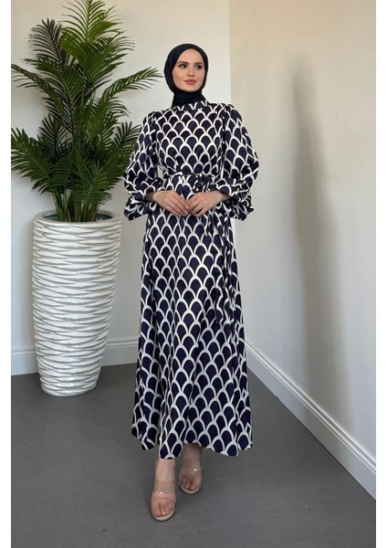 Linya Balık Sırtı Elbise Lacivert