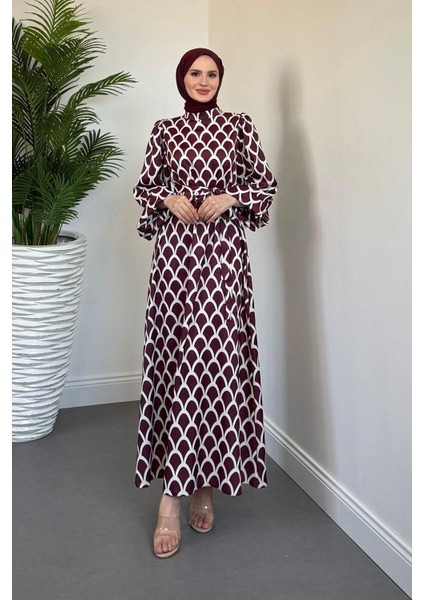 Linya Balık Sırtı Elbise Mürdüm