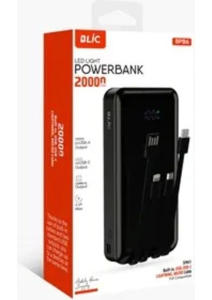 Bpb6 20.000MAH Powerbank Siyah 4 Cihaz Aynı Anda Şarj Dahili 3in1 Kablo fiyatları