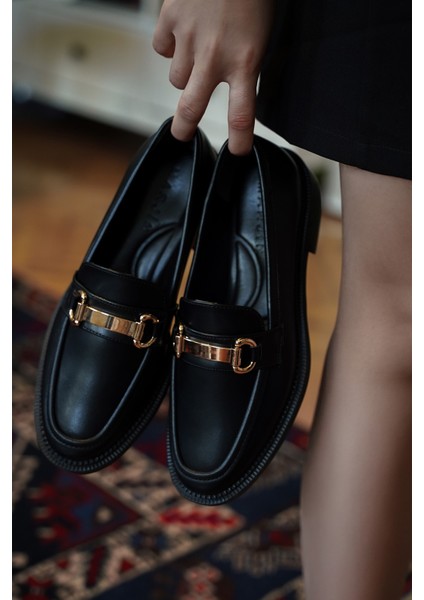 Kadın Loafer Makosen Casual Tokalı Günlük Ayakkabı Tonyas Siyah