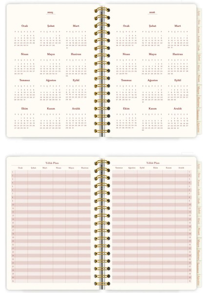 Spiralli Sert Kapak Akademik Ajanda 2025-2026. Ayraçlı A5.