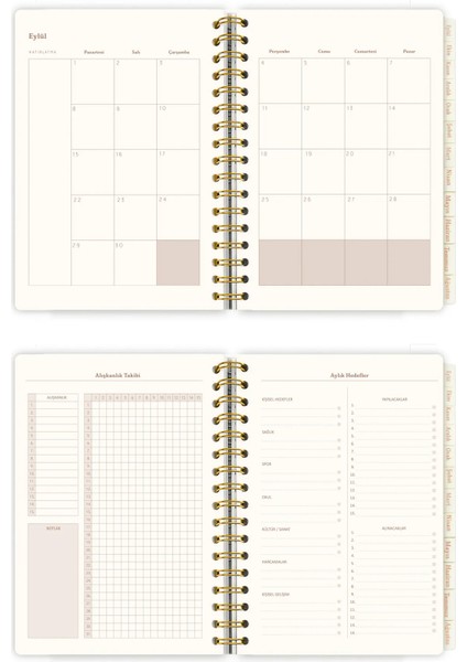 Spiralli Sert Kapak Akademik Ajanda 2025-2026. Ayraçlı A5.