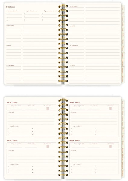 Spiralli Sert Kapak Akademik Ajanda 2025-2026. Ayraçlı A5.