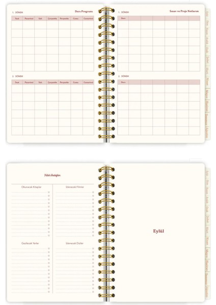 Spiralli Sert Kapak Akademik Ajanda 2025-2026. Ayraçlı A5.