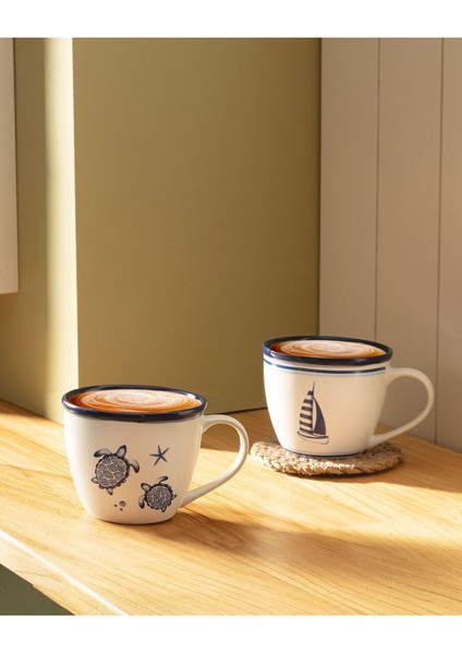 Marine Ocean 2'li Kupa Seti - Mavi/Beyaz - 245 ml