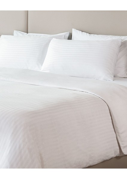 Sıbyla Çift Kişilik Saten Çizgili Nevresim - Beyaz fiyatları