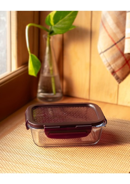 Modena Dikdörtgen Kapaklı Borosilikat Cam Saklama Kab