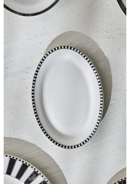 Damalı Küçük Porselen Kayık Tabak 20 cm