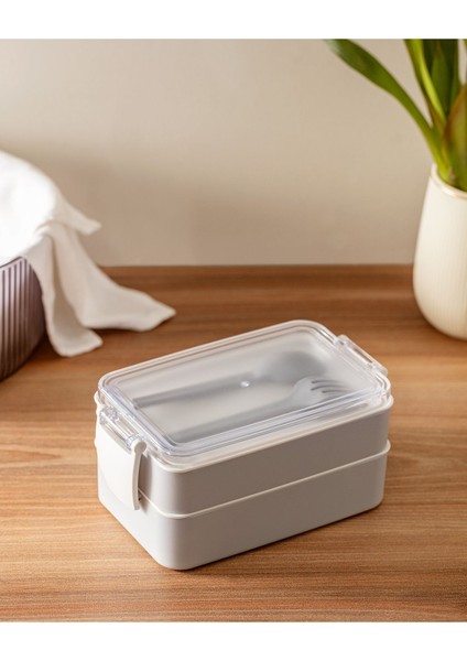 Bonnie Kaşıklı Beslenme Kutusu Gri Renkli Pratik Plastik 1000 ml Kız Çocuk İçin