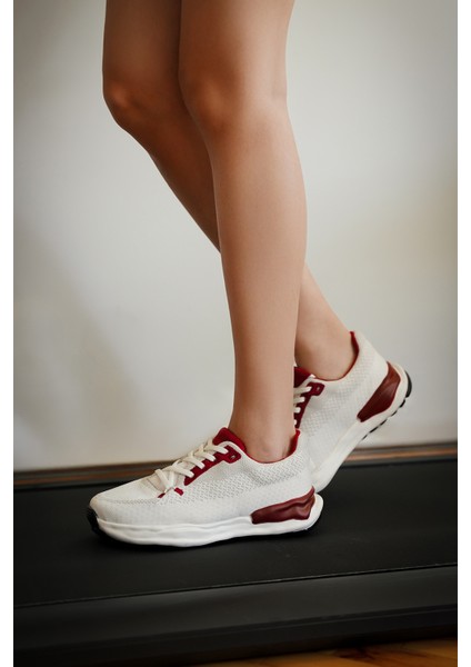 Kadın Sneaker Örgü Triko Koşu ve Yürüyüş Spor Ayakkabı Sinta Bordo