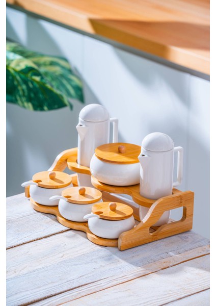 6'lı Porselen Baharat ve Yağlık Seti, Şık ve Kullanışlı Mutfak Aksesuarı