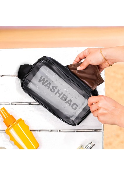 3140 Şeffaf Seyahat ve Makyaj Çantası Su Geçirmez Organizer Washbag 21 x 13 cm fırsatları