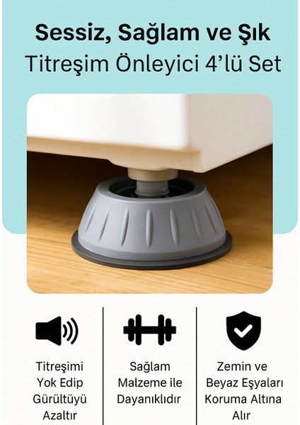 4 Adet Vantuzlu Çamaşır - Kurutma - Bulaşık Makinesi | Titreşim Önleyici | Buzdolabı - Masa | Eşya Yükseltici Ayak