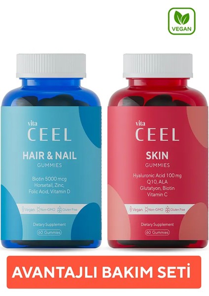 2'li Cilt ve Saç & Tırnak Gummy Vegan Çiğnenebilir Vitamin