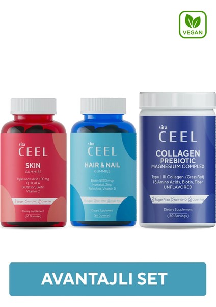 3'lü Magnezyum Complex, Collagen Tip 1, 3, Cilt Vitamini, Saç & Tırnak Vitamini