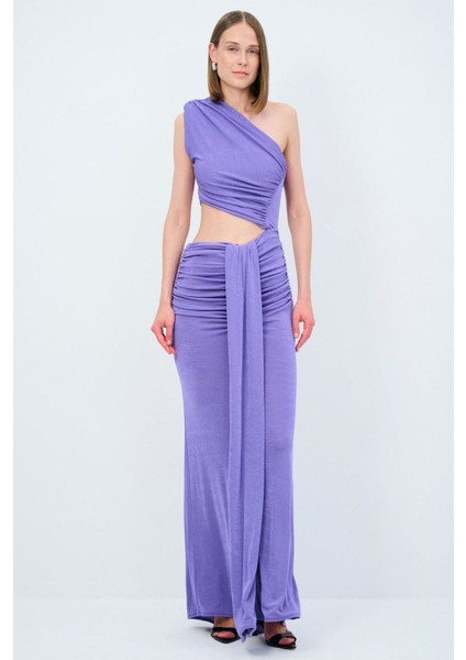 Night Zoom Tek Omuzlu Uzun Elbise