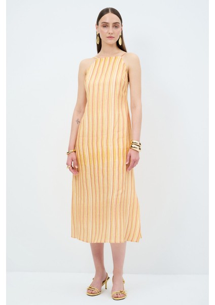 Halter Yaka Keten Elbise