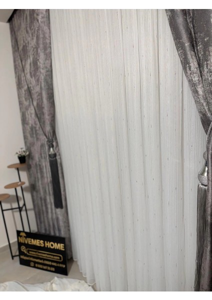 Nivemeshome Gümüş Detaylı Simli 1/3 Sık Pileli Tül Perde Apm indirimleri