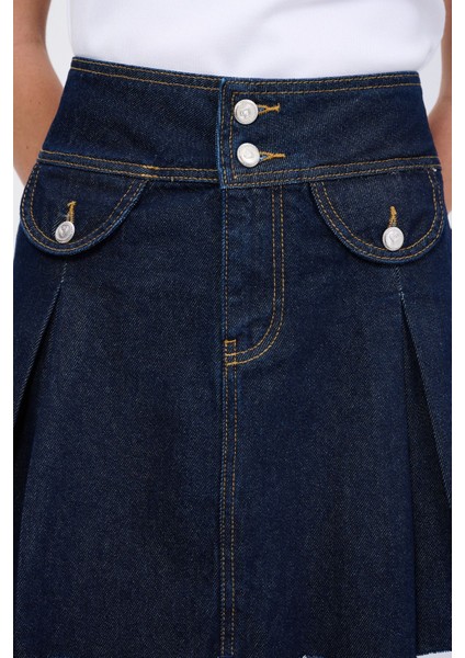 Moda Tutkusu Cep Detaylı Denim Etek fırsatları