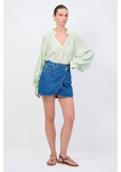 Moda Tutkusu Asimetrik Mini Denim Etek fırsatları