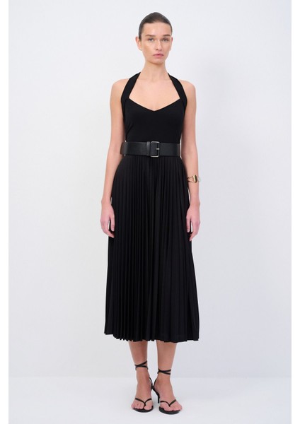 Moda Tutkusu Kemerli Piliseli Örme Elbise fırsatları