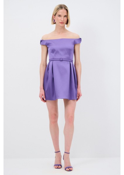 Mert Aslan Omuzları Açık Mini Tafta Elbise