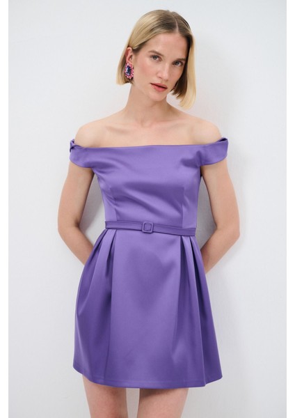 Mert Aslan Omuzları Açık Mini Tafta Elbise fiyatları