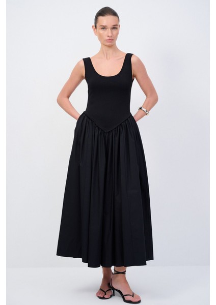 Moda Tutkusu Bedeni Triko Poplin Elbise