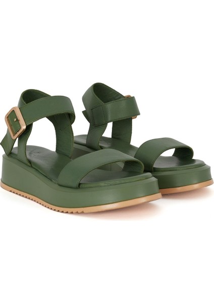 Deri Geniş Bantlı Sandalet