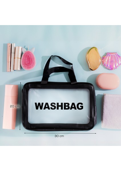 3142 Şeffaf Seyahat ve Makyaj Çantası Su Geçirmez Organizer Washbag 20 x 30 cm fiyatları