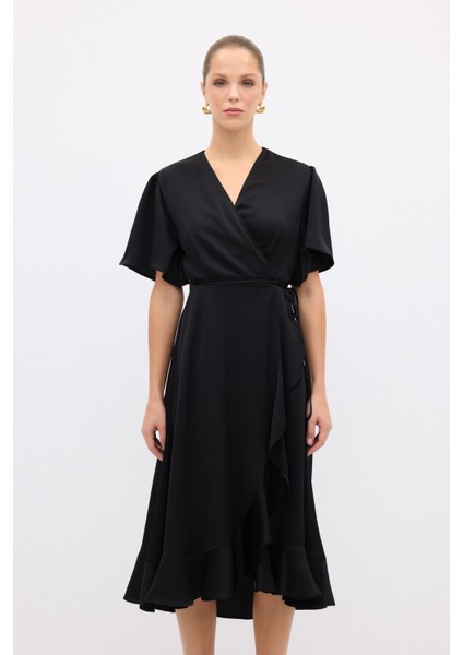 Kruvaze Volanlı Elbise